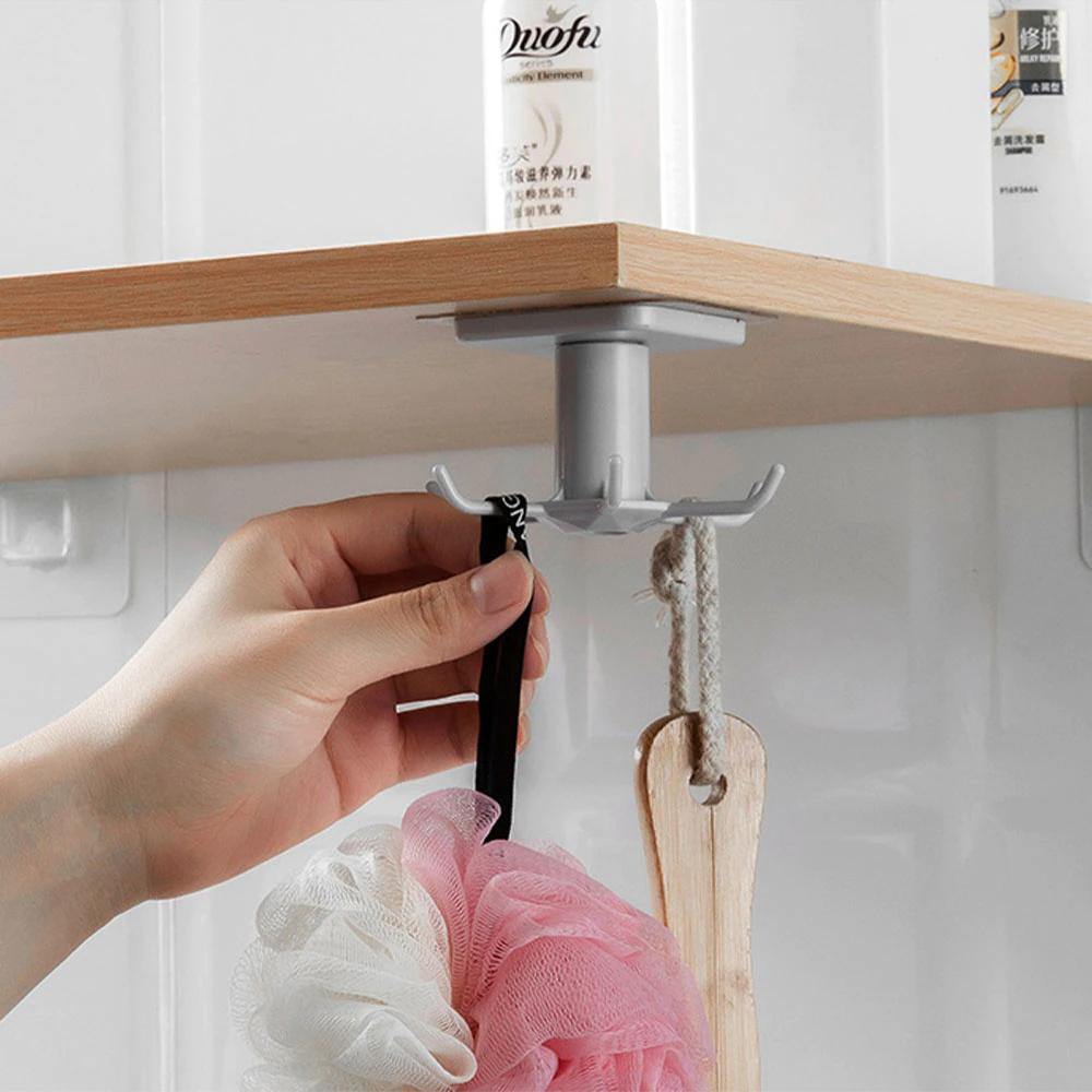 Floroux Rotating Kitchen Utensil Holder | 6 Hook Organizer | Space Saving Under Cabinet Storage