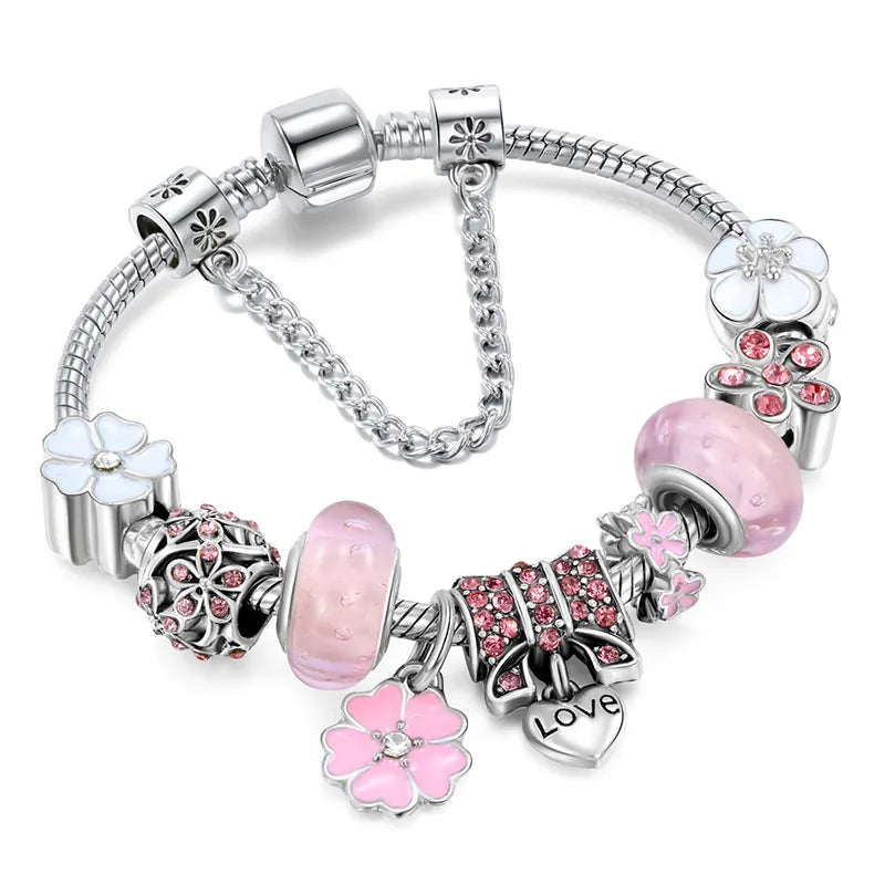 CharmBracelet 925 - Bracelet en Argent Élégant avec Fleurs