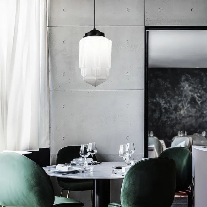 Floroux Blanc Verre Opale Lampe à Suspension Géométrique