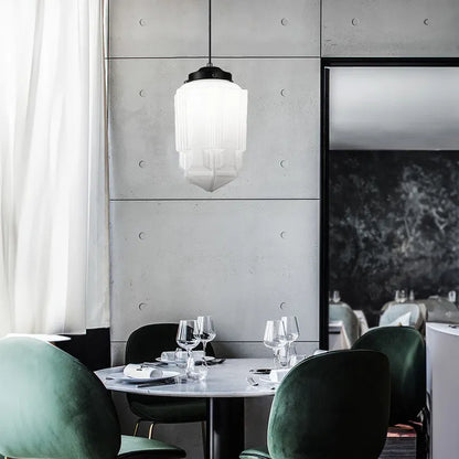 Floroux Blanc Verre Opale Lampe à Suspension Géométrique