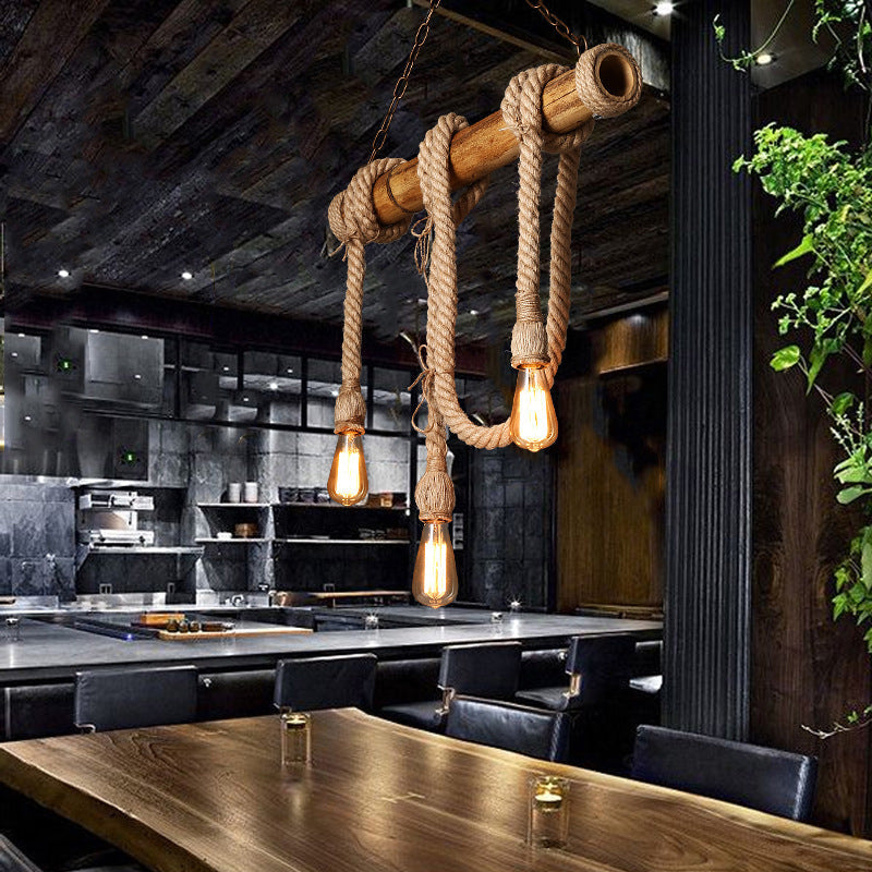 Floroux - Lampe de plafond réglable avec bambou et corde réglable