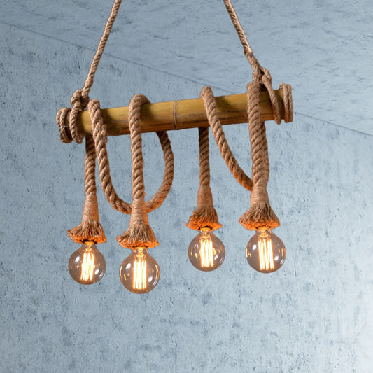 Floroux - Lampe de plafond réglable avec bambou et corde réglable