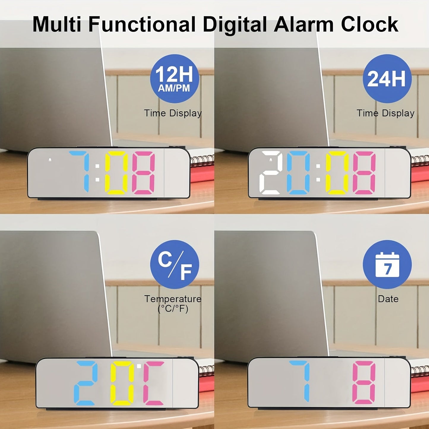 ProjectTime – Réveil LED numérique élégant avec miroir