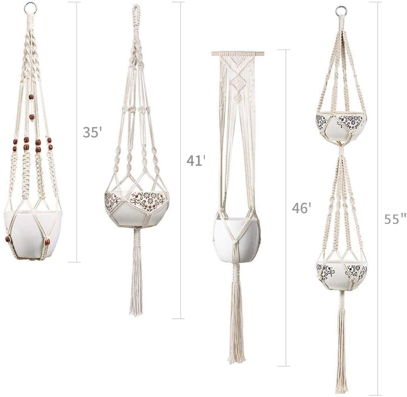 Floroux 4-Piece Set Macramé Plant Hangers | Handmade Bohemian Hanging Planters | Hanging Décor for Home and Garden
