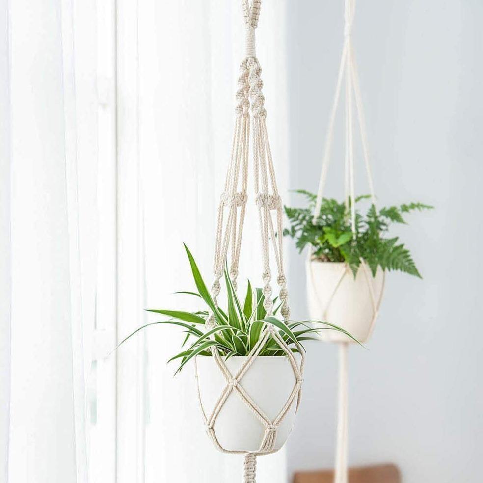Floroux 4-Piece Set Macramé Plant Hangers | Handmade Bohemian Hanging Planters | Hanging Décor for Home and Garden