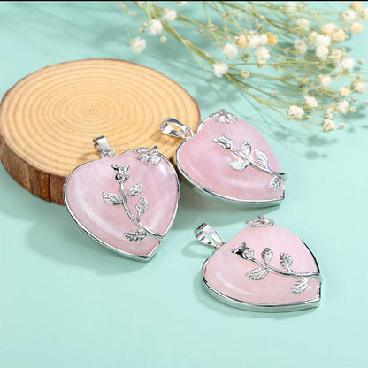 Collier en Quartz Rose en Forme de Coeur Élégant - Collection Amara