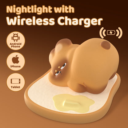 Chargeur sans fil en silicone toast squishy avec veilleuse LED - Cadeau parfait pour les enfants et les filles