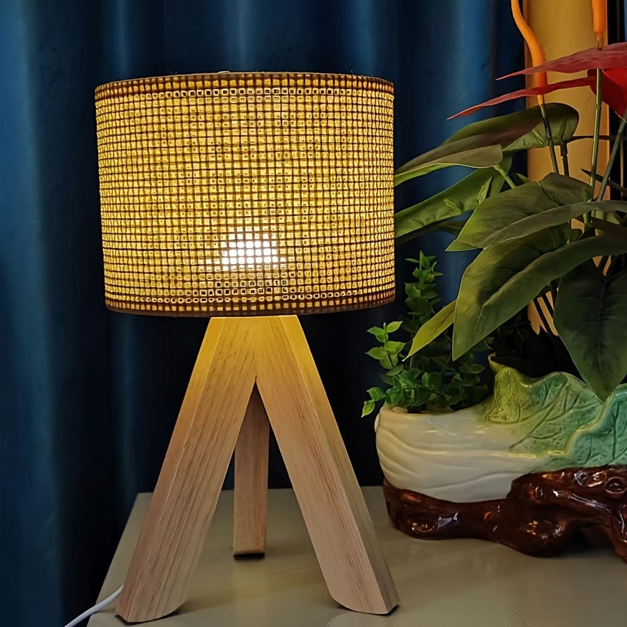 DecoGlow Lampe - Lampe de table en bois avec chargeur USB