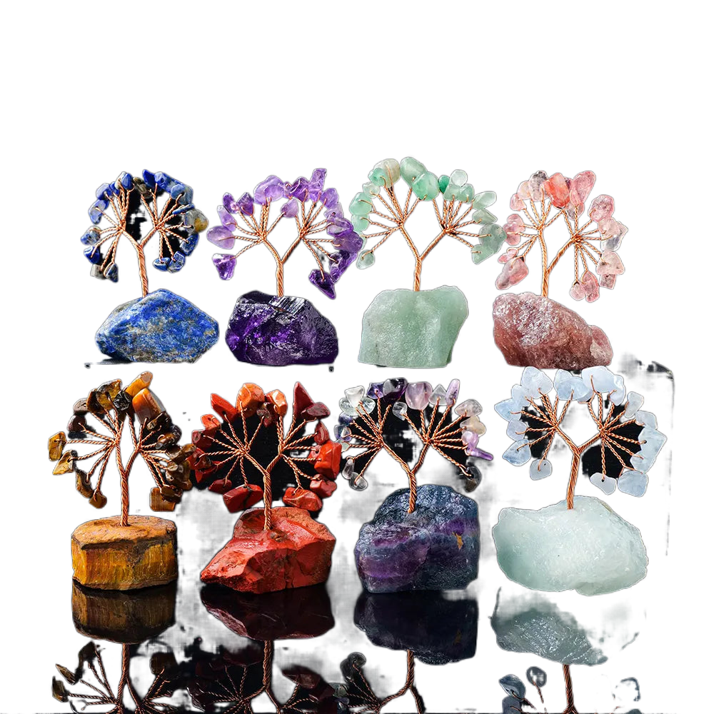 Floroux Crystal Lucky Tree | Natural Stone Tree with Raw Stone Base | Decoration for Home, Office & Bureau