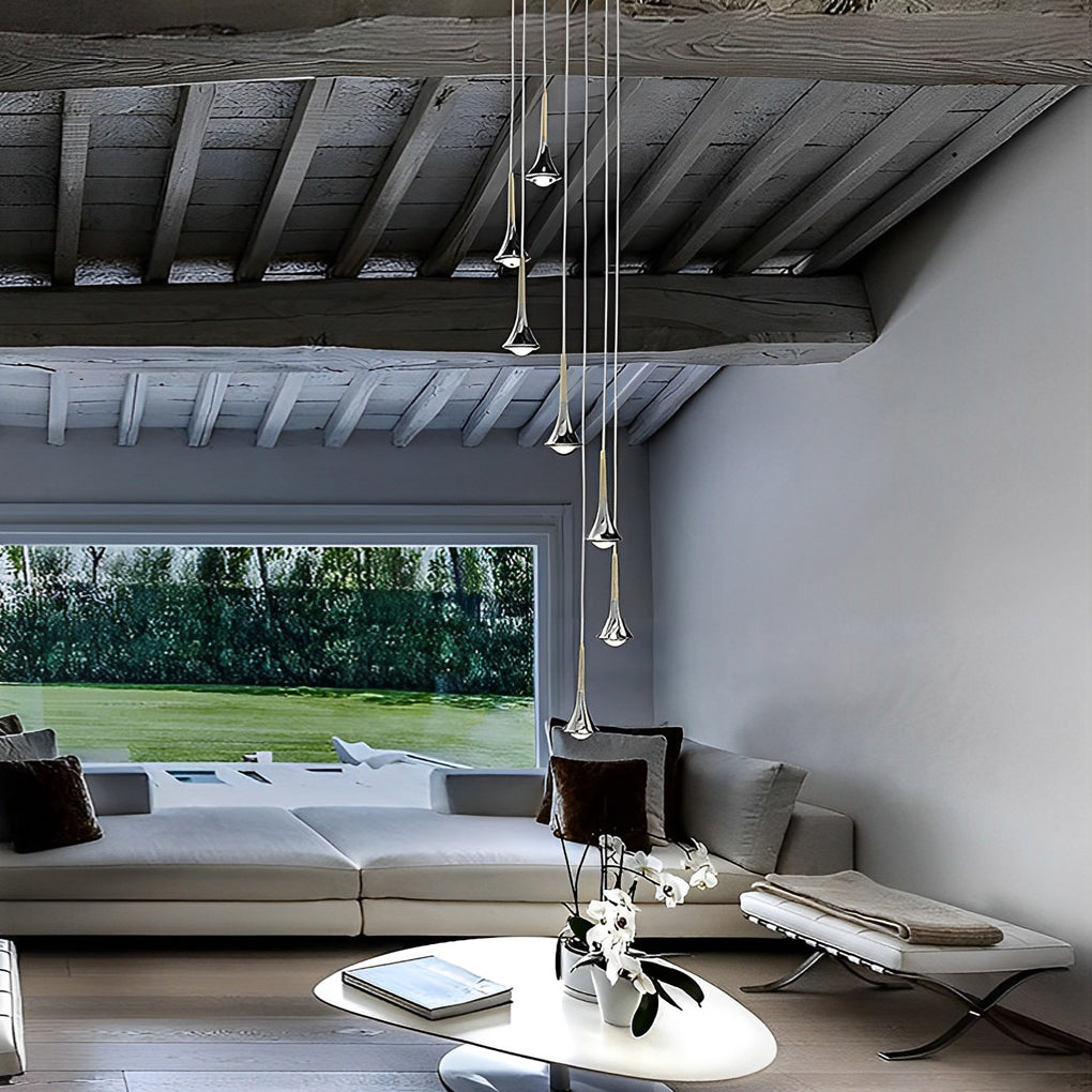 Floroux Design Nordic Suspension | Forme en goutte d'eau | Lumière LED élégante pour salle à manger et salon | En noir, or et chrome