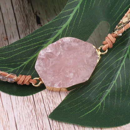 Amoria Bracelet – Élégante Candybracelet en Quartz Rose Doré