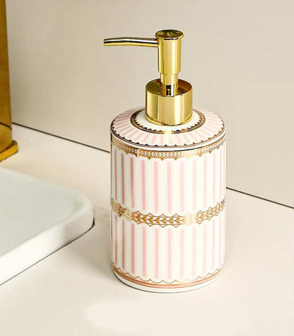 Distributeur de savon liquide Pompe à lotion en céramique Rose et blanc 18 cm