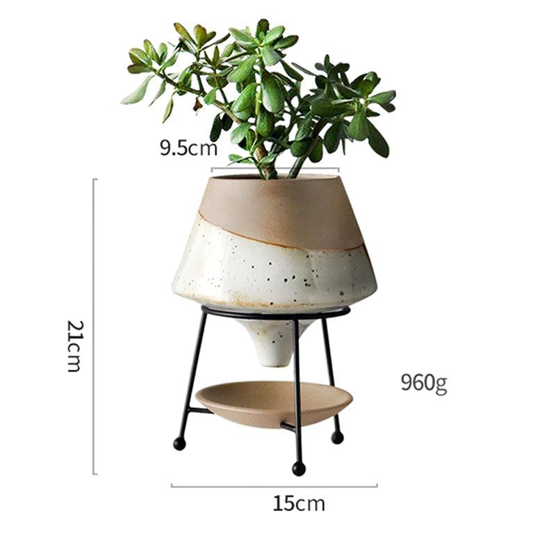 Floroux droplet-shaped plant pot with saucer | Elegant clay pot for modern decor