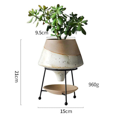 Floroux droplet-shaped plant pot with saucer | Elegant clay pot for modern decor