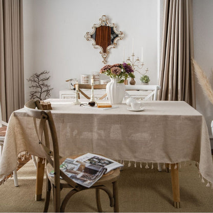 Drap de table décoratif en lin avec franges