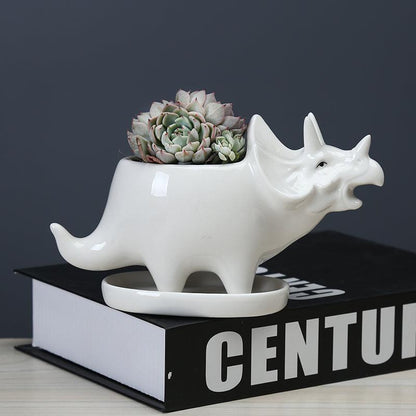 Dinosaur plant pot Floroux | Cute dinosaur succulent pot with drainage tray | Home decoration