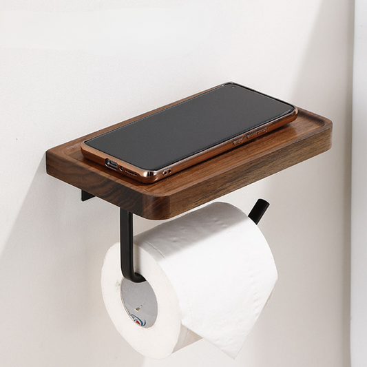 Porte-papier toilette élégant monté au mur - en bois de noyer et en inox