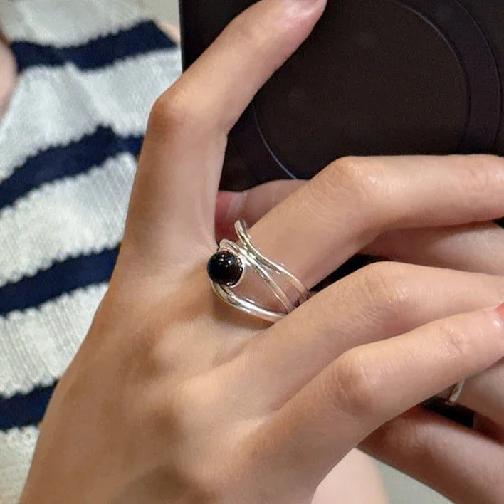Bague multiligne onyx noir élégante Arden