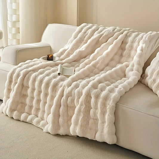 1 Pièce Couverture en Fausse Fourrure de Lapin en Boucle - Couverture de Canapé Douce et Luxueuse, Couverture en Fleece Épaisse et Chaude pour Sieste et Climatisation