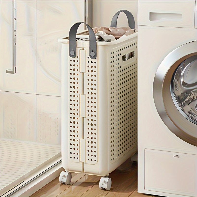 Panier à linge en plastique pliable avec roues