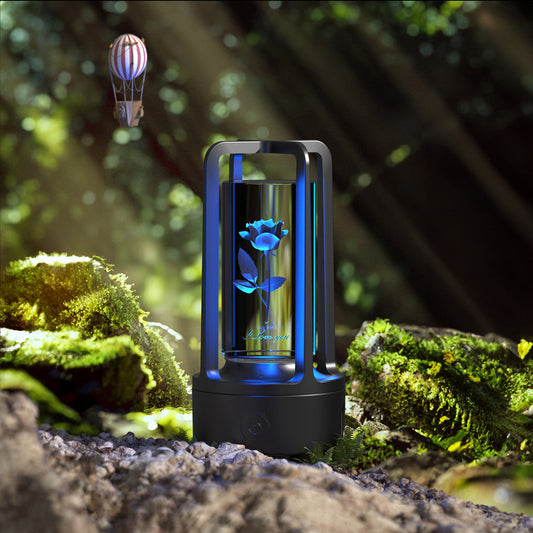2-en-1 Lampe de nuit en cristal avec fleurs de l'arbre noir et enceinte Bluetooth lampe de bureau