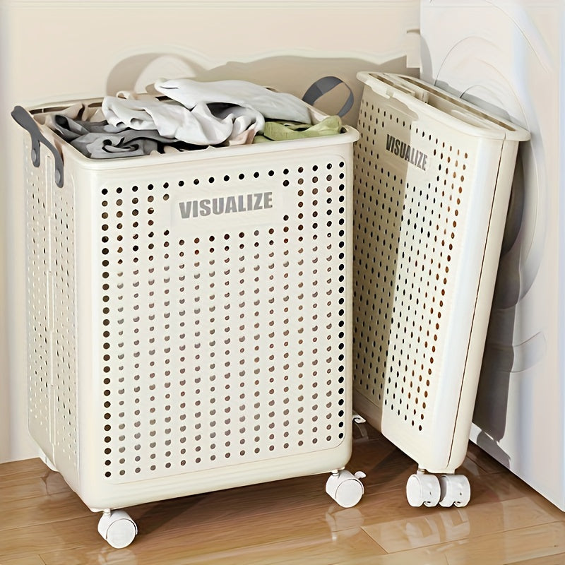 Panier à linge en plastique pliable avec des roues