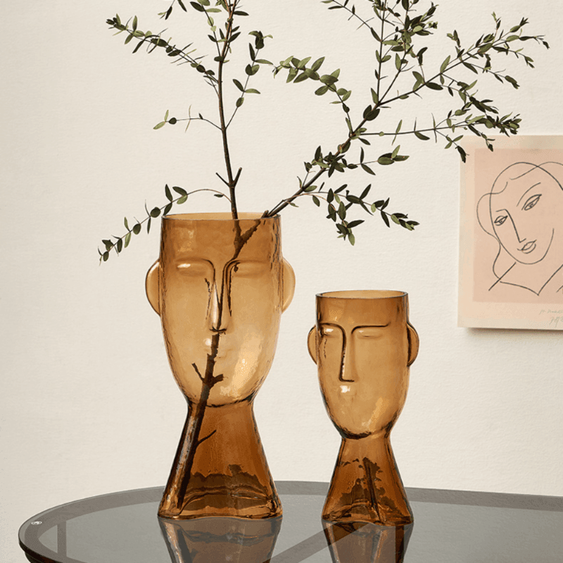 Floroux glass vase with face pattern | Handmade | Artistic design | Home decoration