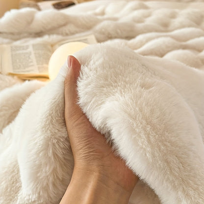 1 Pièce Fausse Fourrure de Lapin Couverture Boule Polaire - Couverture Douillette et Luxueuse pour Canapé, Épaisse Couverture en Polaire Chaude pour Sieste et Climatisation