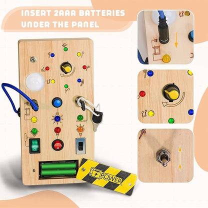 Tableau de Formation Sensorielle Montessori pour Enfants - Jouet Éducatif en Bois avec Lumières LED, Cadeau d'Apprentissage Précoce pour Bébés