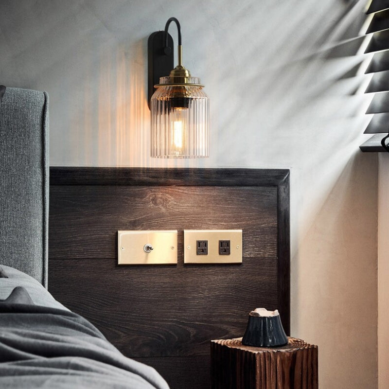 Floroux - Applique vintage avec abat-jour en verre rayé