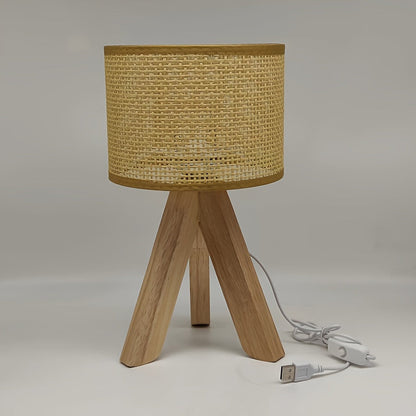 DecoGlow Lampe - Lampe de table en bois avec chargeur USB