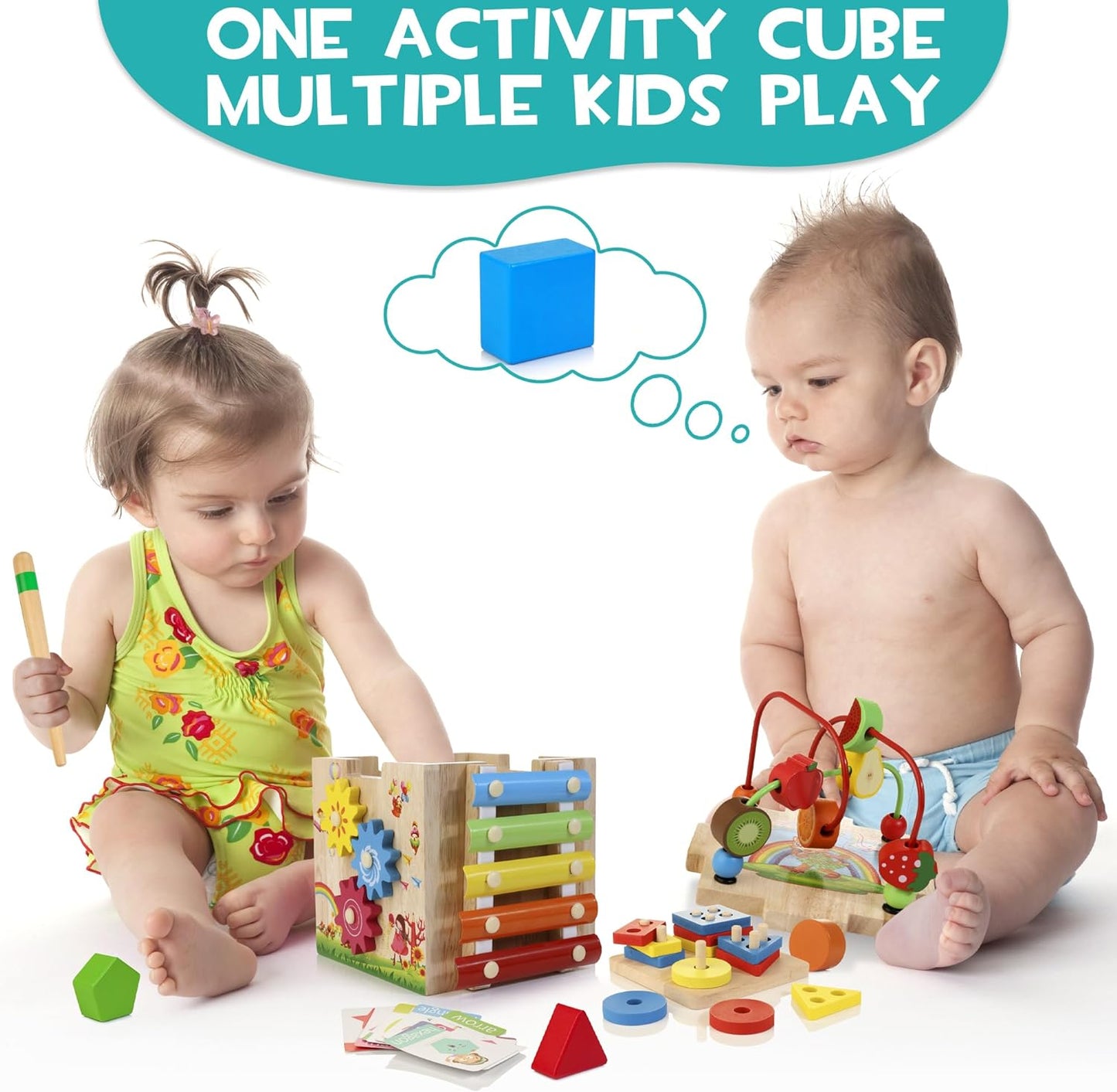 Cube d'activités Montessori 8-en-1 élégant - Plaisir éducatif pour les bébés