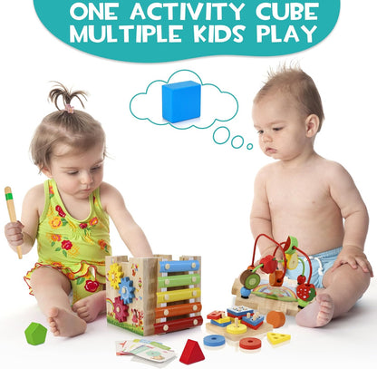 Cube d'activités Montessori 8-en-1 élégant - Plaisir éducatif pour les bébés