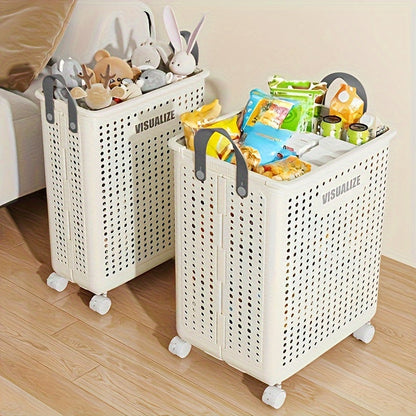 Panier à linge en plastique pliable avec roues