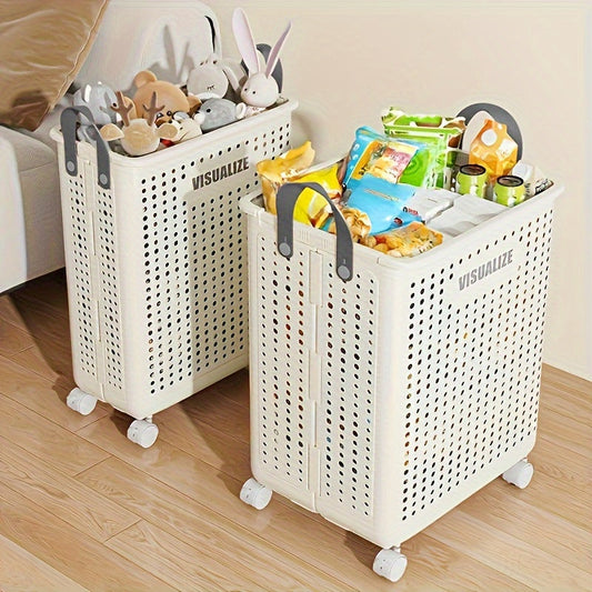 Panier à linge en plastique pliable avec roues