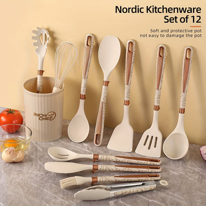 Premium Cooking - Plaisir de cuisiner avec le lot d'ustensiles de cuisine en silicone élégant