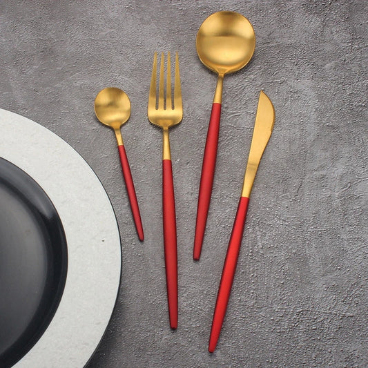Set de couverts de 24 pièces maroon or