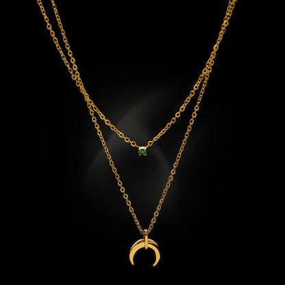 Collier Élégant Vert Diamant Double Croissant de Lune - Collection Selina