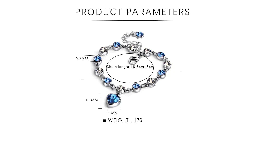 Enchanting Ocean Heart Crystal Bracelet with Radiant Blue Heart Charm