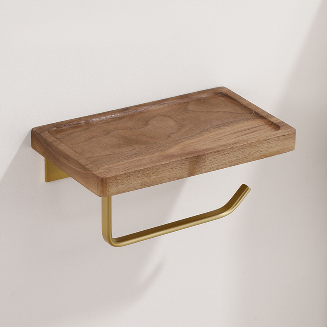 Porte-papier toilette élégant monté au mur - en bois de noyer et en inox