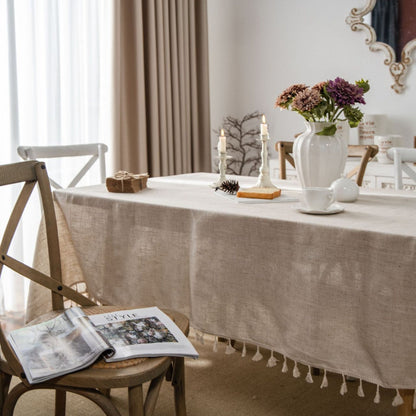 Drap de table décoratif en lin avec franges