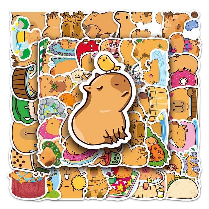 50 pcs. Autocollants de capybara mignons Autocollants de graffiti animaliers pour bricolage Skateboard Étui de téléphone Bagages Autocollant imperméable