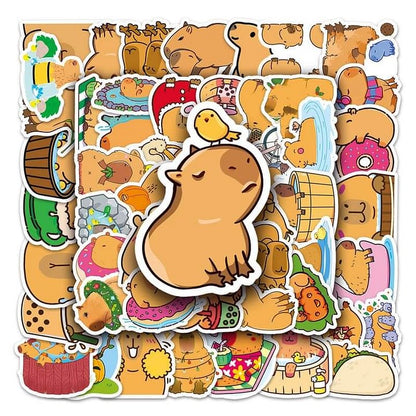 50 pcs. Autocollants de capybara mignons Autocollants de graffiti animaliers pour bricolage Skateboard Étui de téléphone Bagages Autocollant imperméable