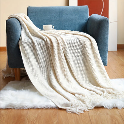 CozyWeave – Couverture Tricotée Élégante avec Franges