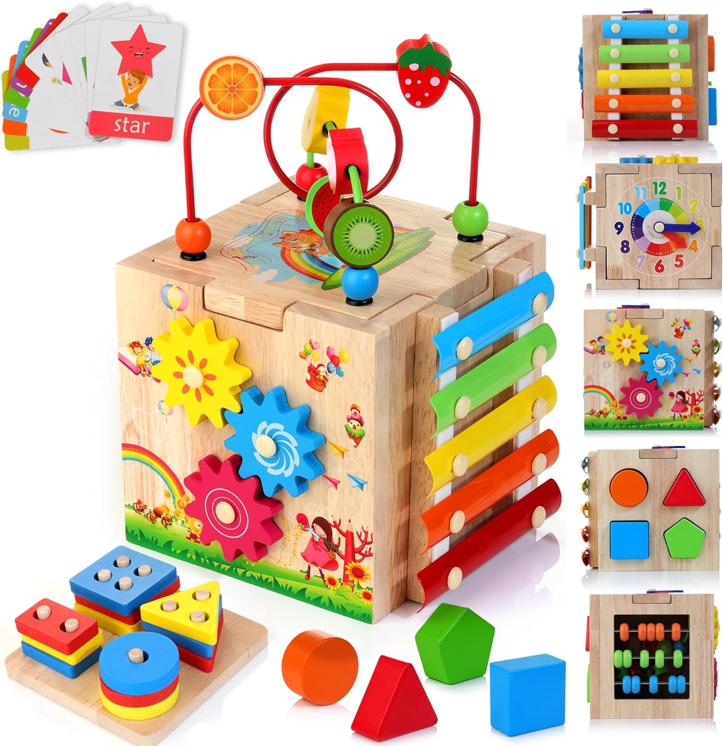 Cube d'activités Montessori 8-en-1 élégant - Divertissement éducatif pour bébés