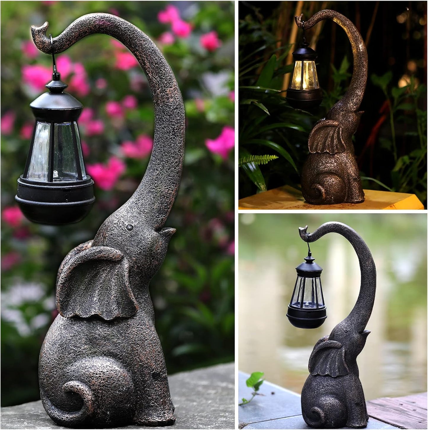 Floroux Lampe de jardin solaire Éléphant Enchanté | Lumière d'ambiance pour extérieur | Écologique | Lampe décorative de jardin
