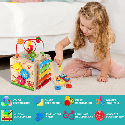 Cube d'activités Montessori 8-en-1 élégant - Divertissement éducatif pour bébés