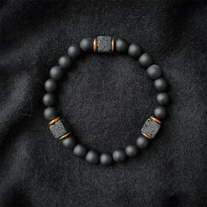Aurelia Noir Onyx et Pierre de Lave Cube Bracelet d'Équilibre