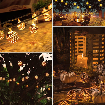 Floroux | Guirlande lumineuse solaire étanche marocaine, l 12 mètres, 100 ampoules LED, l 8