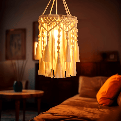 BohoTwist Pendentif - Abat-jour tissé à la main avec des franges
